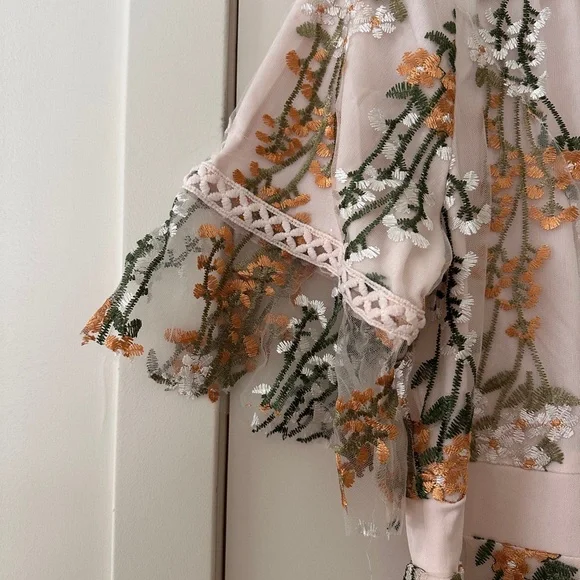 Embroidered Floral Midi Dress in Blush - Picture 4 of 7